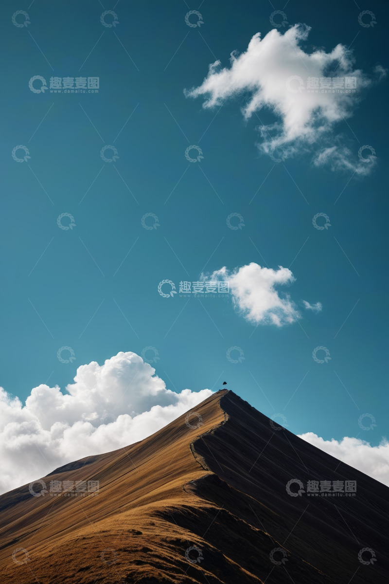 高清大图下载【趣麦麦图】蓝天下山顶与白云自然风光