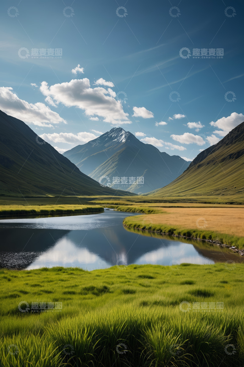 高清大图下载【趣麦麦图】-山间草地湖泊自然风光