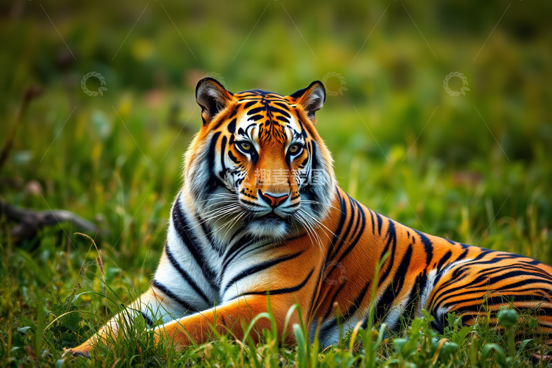 高清大图下载【趣麦麦图】草地上休憩的老虎