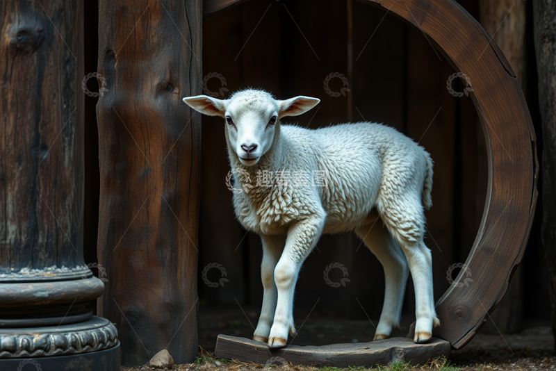 高清大图下载【趣麦麦图】木栏旁站立的小羊