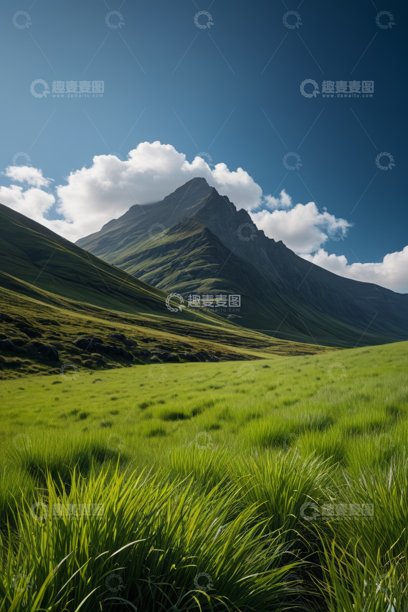 高清大图下载【趣麦麦图】高山下的绿色草原风光