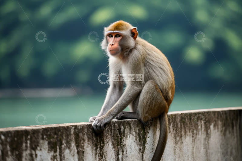 高清大图下载【趣麦麦图】墙边静坐的猴子