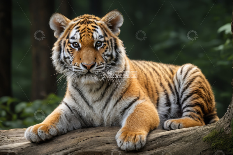 高清大图下载【趣麦麦图】趴卧在树干上的老虎