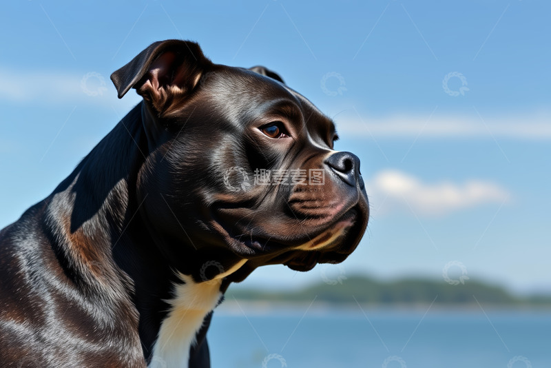 高清大图下载【趣麦麦图】户外黑狗侧头特写