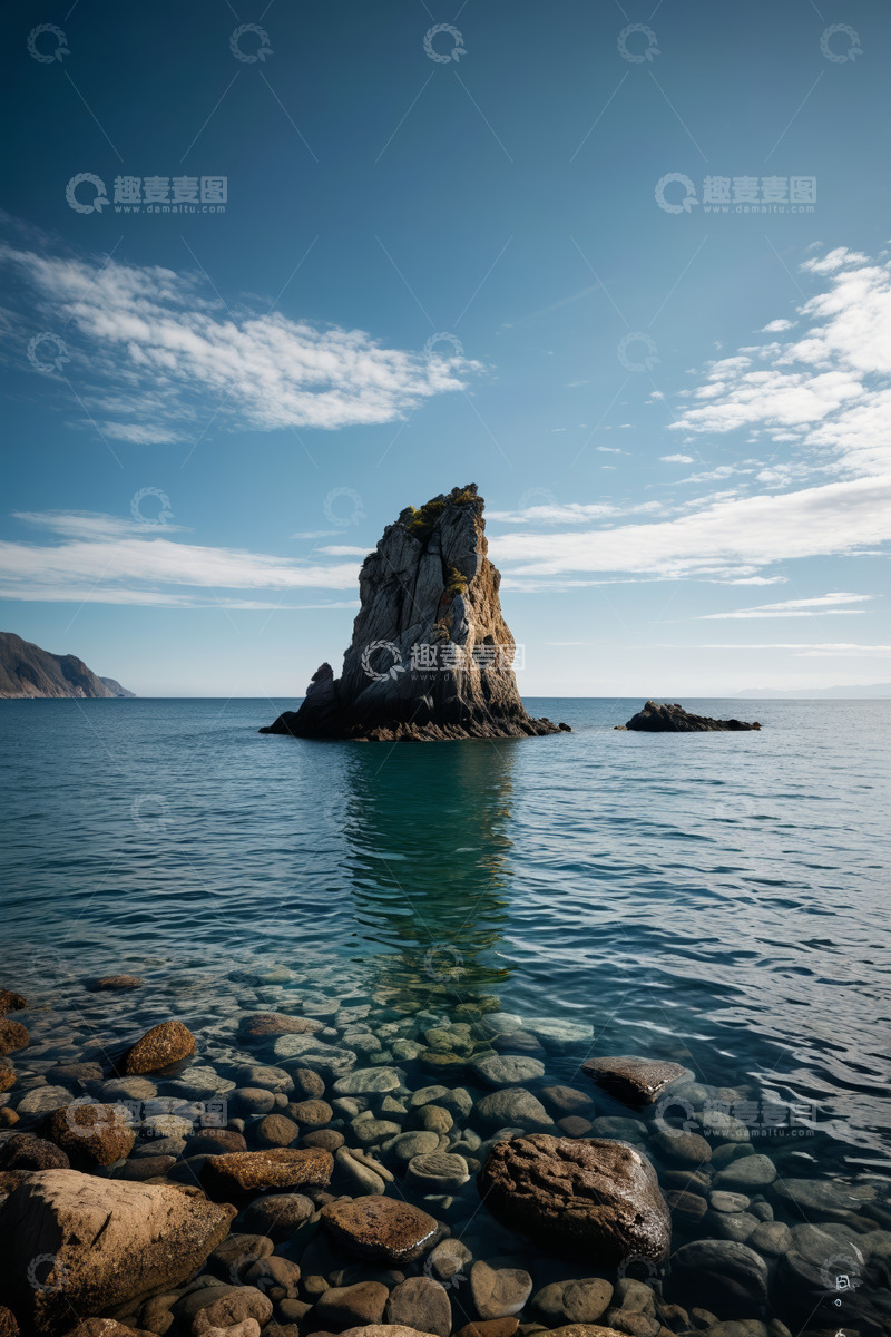 高清大图下载【趣麦麦图】海上孤立岩石自然风光