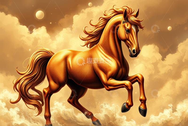 高清大图下载【趣麦麦图】金色骏马云端奔腾