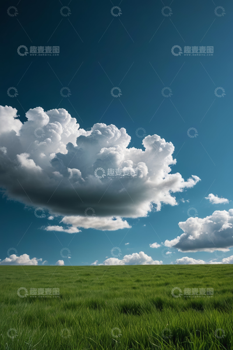 高清大图下载【趣麦麦图】蓝天白云下的绿色草地景观