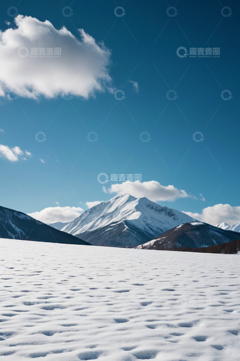 高清大图下载【趣麦麦图】雪山下的开阔雪地风光