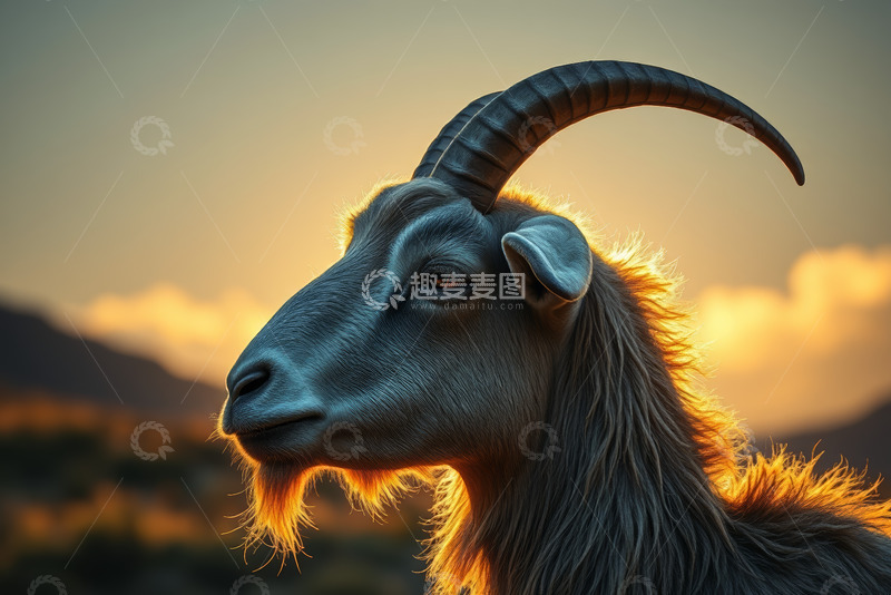 高清大图下载【趣麦麦图】夕阳下的山羊特写