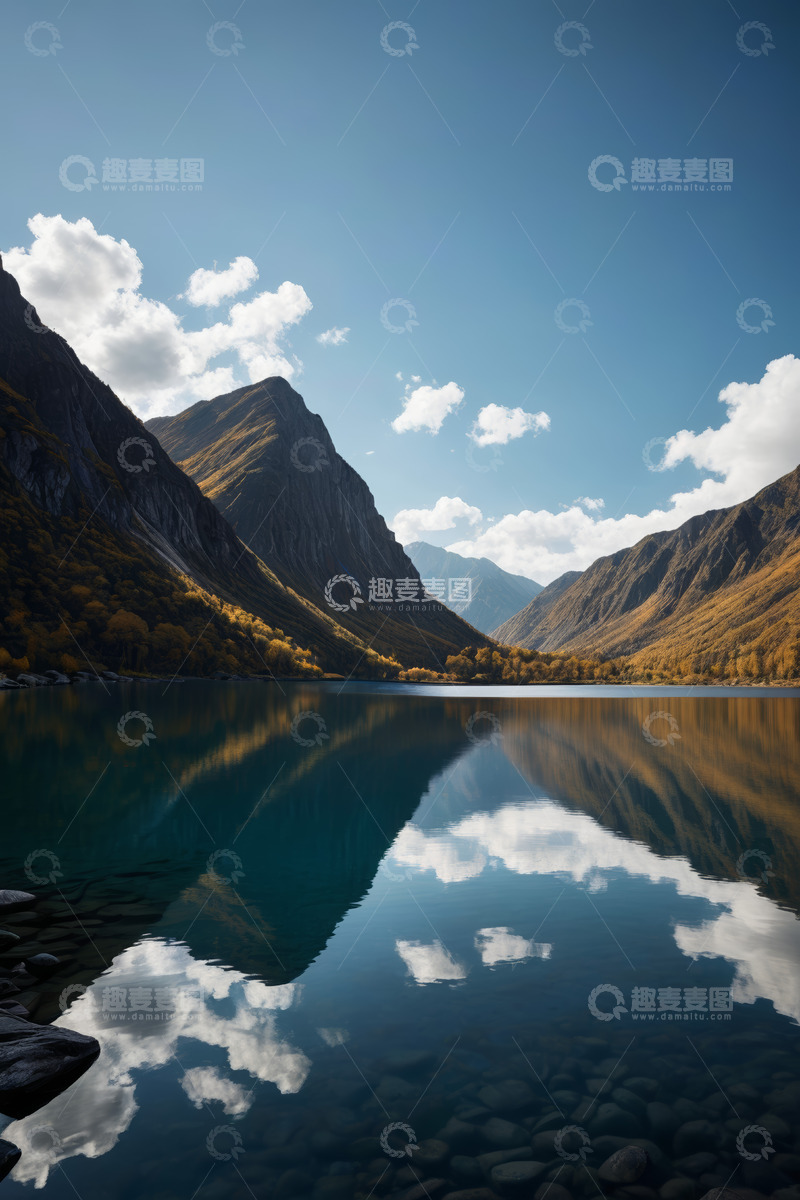 高清大图下载【趣麦麦图】山水相依的静谧湖泊风光