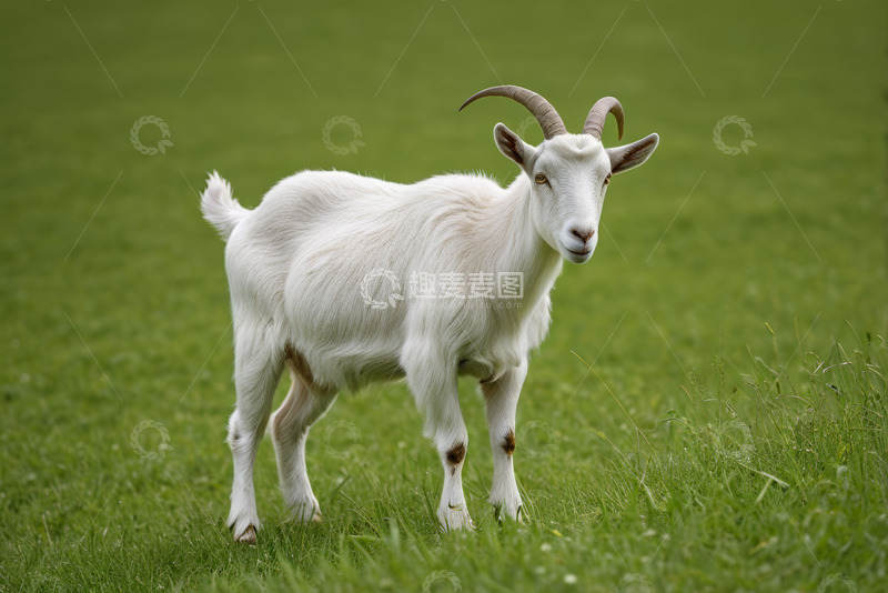 高清大图下载【趣麦麦图】绿草地上站立的白色山羊