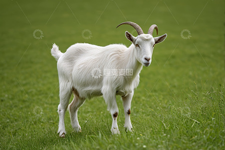 绿草地上站立的白色山羊