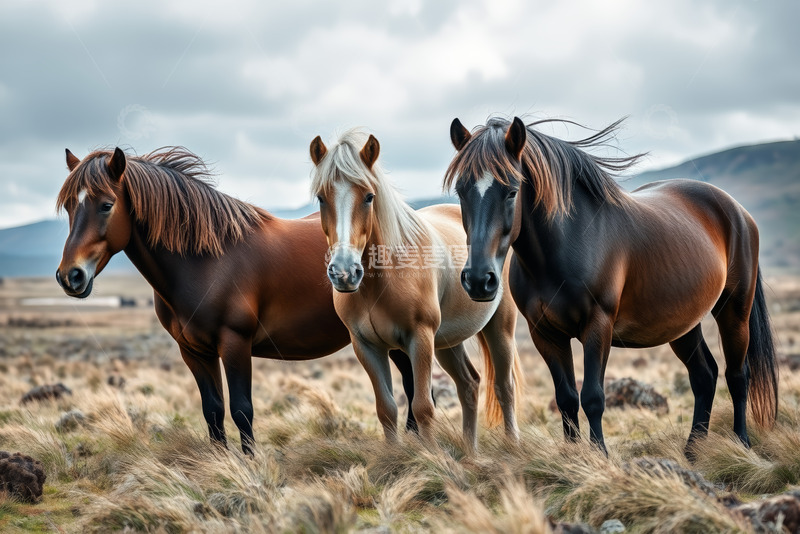 高清大图下载【趣麦麦图】草原上的三匹马