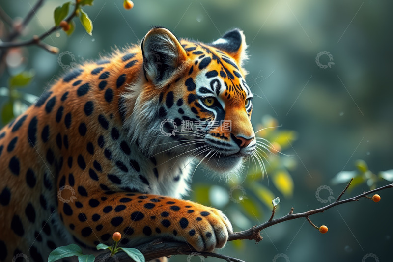 高清大图下载【趣麦麦图】树枝上的花豹特写