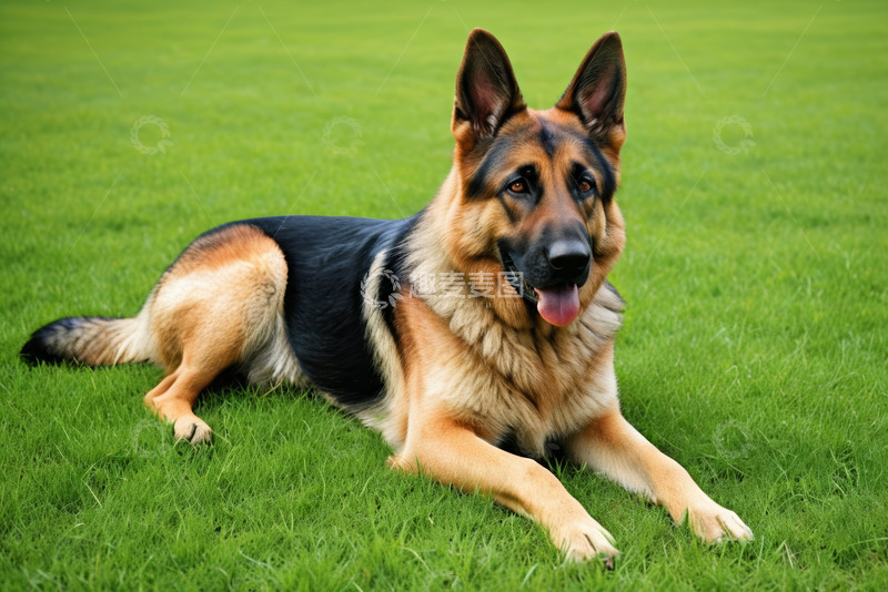 高清大图下载【趣麦麦图】草地上趴着的德国牧羊犬