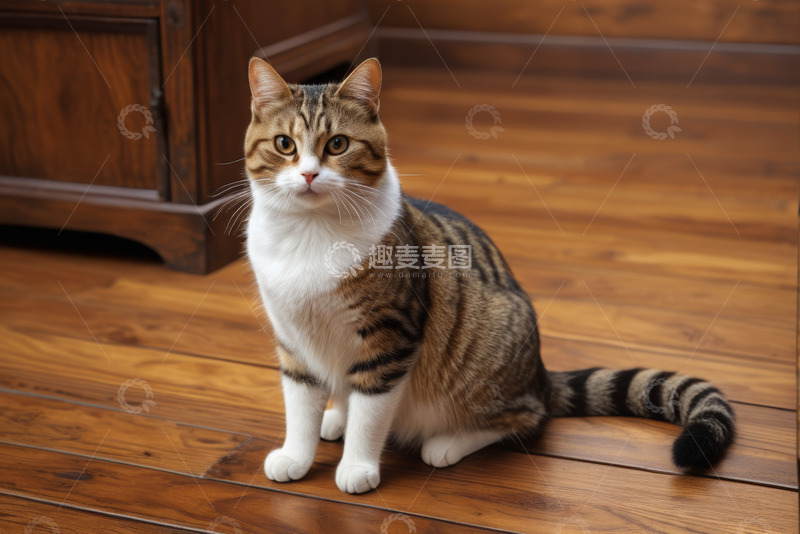 高清大图下载【趣麦麦图】室内坐着的花纹猫咪