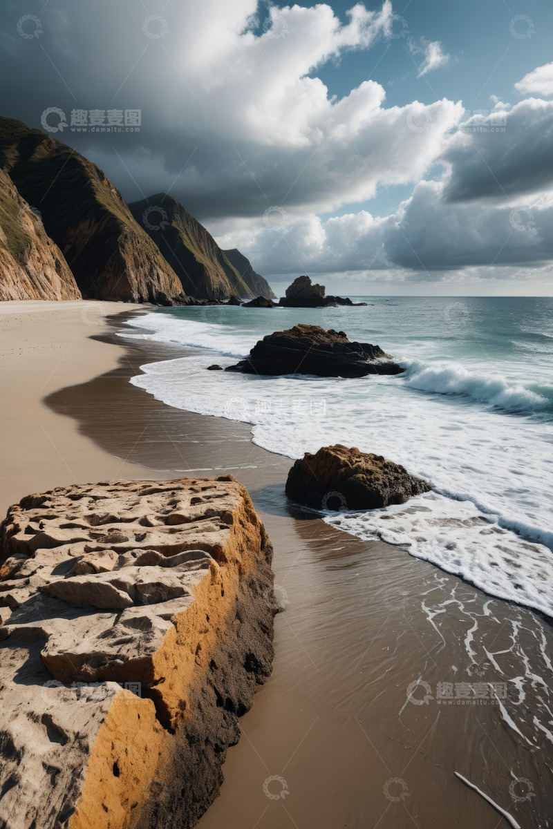高清大图下载【趣麦麦图】海滩岩石与海浪自然风光