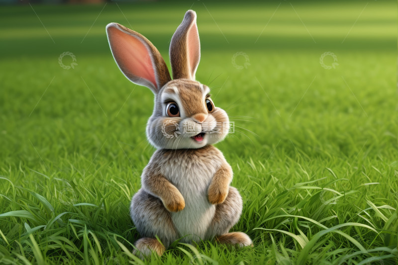 高清大图下载【趣麦麦图】草地上的卡通兔子形象