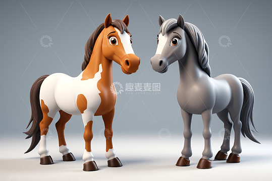两只卡通风格的马模型