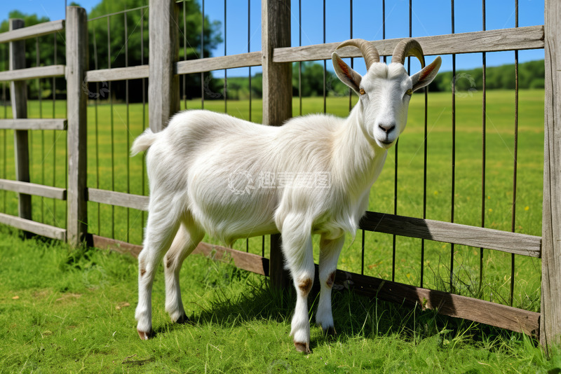 高清大图下载【趣麦麦图】牧场围栏边的白色山羊