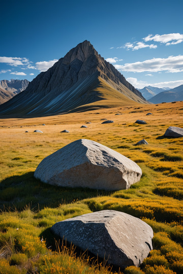 户外山地草原巨石风景