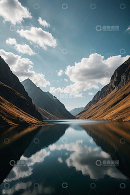 山水间平静湖面风景