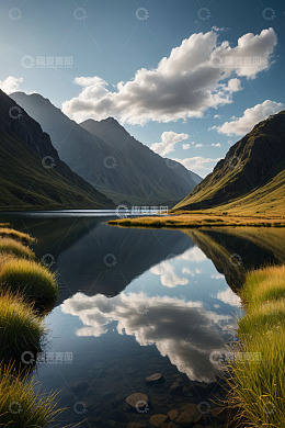 山间湖泊自然风光全景