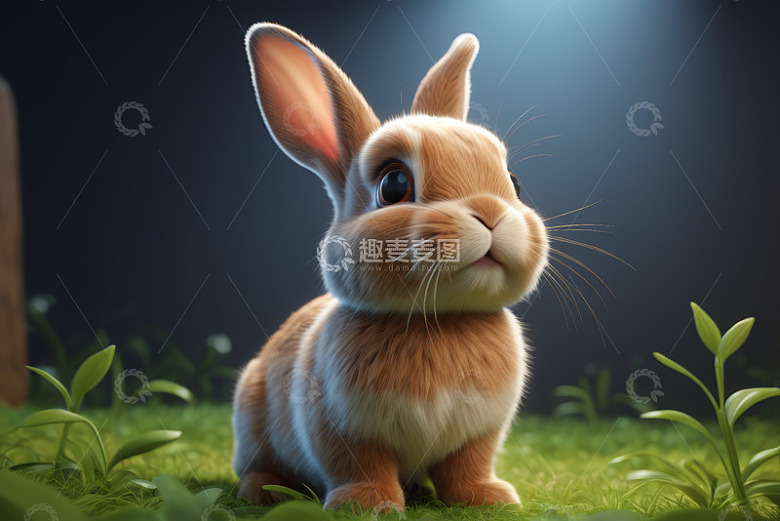 可爱兔子草地蹲坐特写