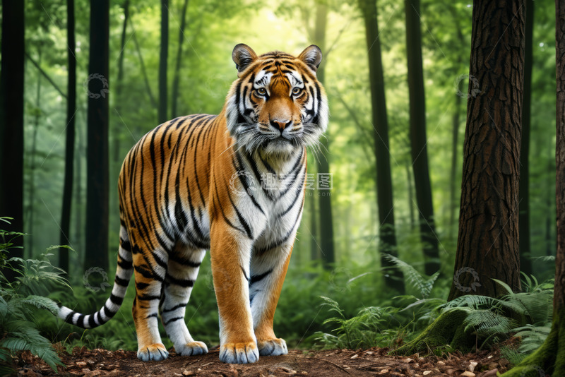 高清大图下载【趣麦麦图】森林中站立的老虎