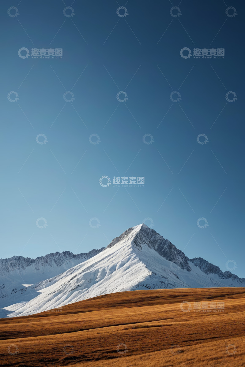 高清大图下载【趣麦麦图】雪山下的开阔草原风光