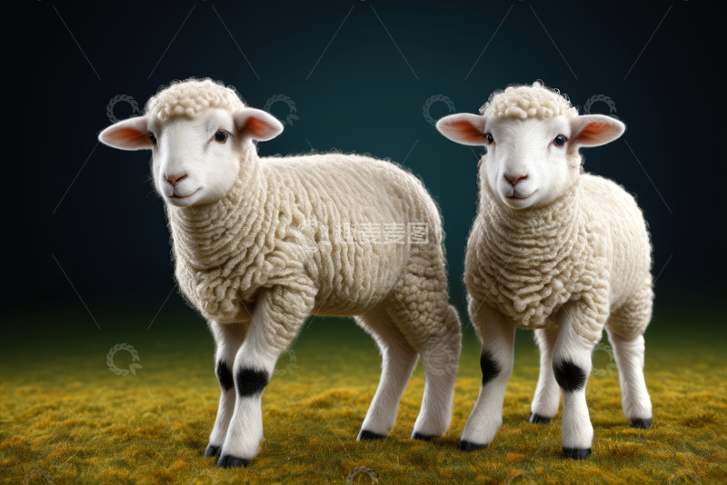 高清大图下载【趣麦麦图】两只站立的小羊在草地上