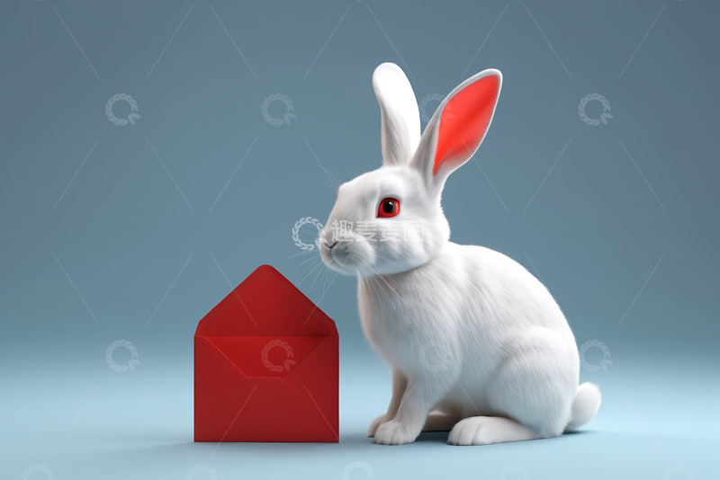 高清大图下载【趣麦麦图】白兔与红色信封素材