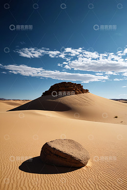 沙漠中沙丘与孤石景观