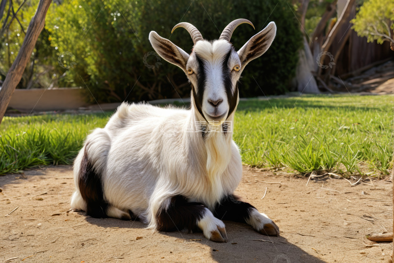 高清大图下载【趣麦麦图】躺卧在草地上的山羊