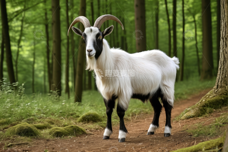 高清大图下载【趣麦麦图】森林中站立的山羊