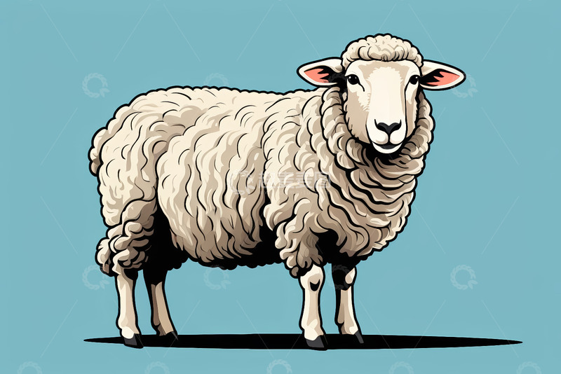 高清大图下载【趣麦麦图】站立绵羊插画素材
