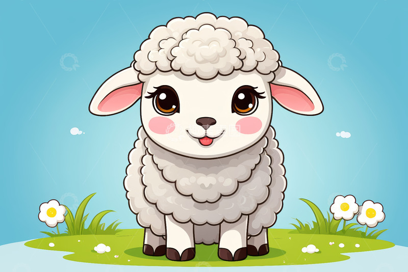高清大图下载【趣麦麦图】可爱卡通绵羊站在草地