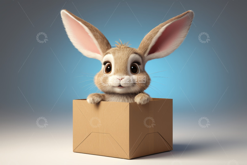 高清大图下载【趣麦麦图】纸箱中可爱兔子特写