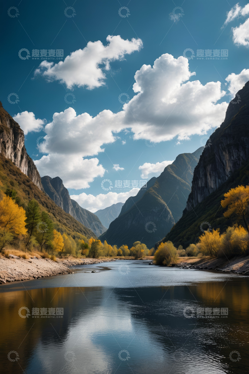 高清大图下载【趣麦麦图】秋日山谷河流自然风光