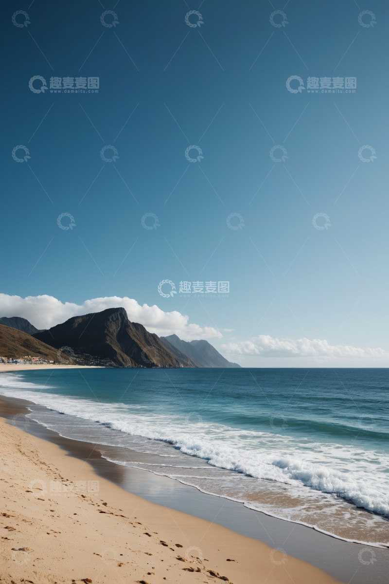高清大图下载【趣麦麦图】海边沙滩与远山风景