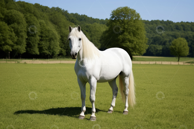 高清大图下载【趣麦麦图】草地上站立的白色骏马