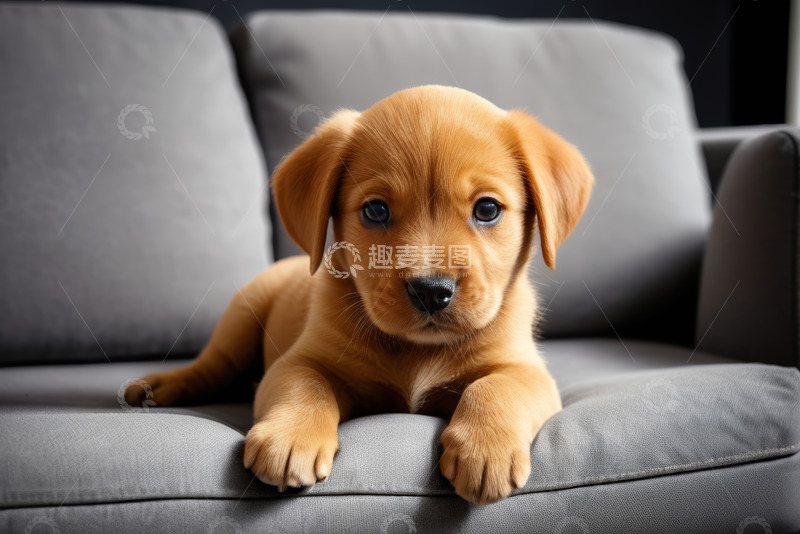 高清大图下载【趣麦麦图】沙发上趴着的小黄狗