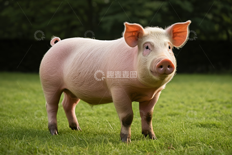 高清大图下载【趣麦麦图】草地上站立的粉色小猪