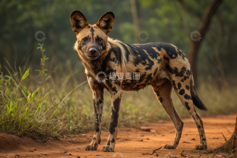 高清大图下载【趣麦麦图】非洲野犬站立在土路旁