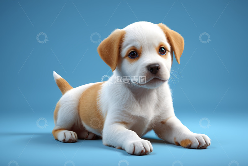 高清大图下载【趣麦麦图】可爱小狗趴坐蓝色背景前