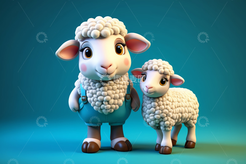 高清大图下载【趣麦麦图】卡通绵羊母子形象素材