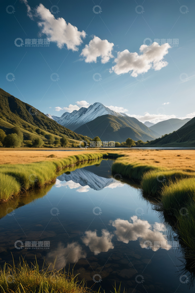 高清大图下载【趣麦麦图】山川草地间的河流风光