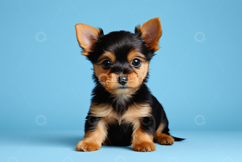 高清大图下载【趣麦麦图】蓝色背景前的约克夏小狗