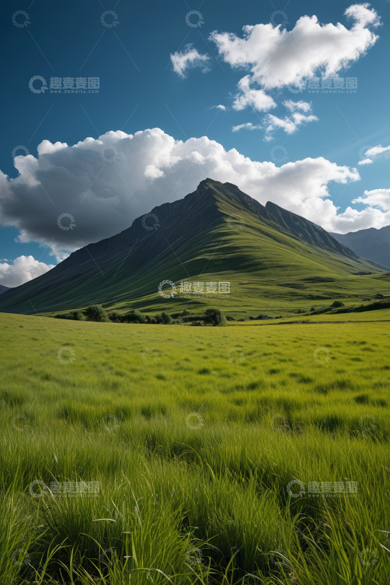 高清大图下载【趣麦麦图】草地远山蓝天白云风景