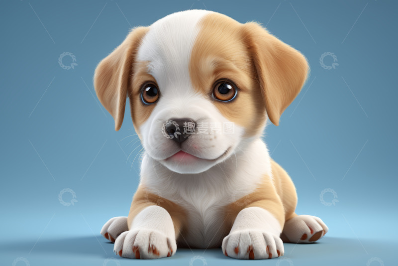 高清大图下载【趣麦麦图】可爱小狗趴坐蓝色背景前